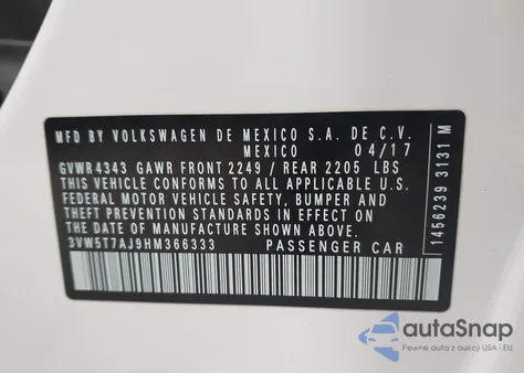 2017 Volkswagen Jetta Gli from USA, damaged, VIN 3VW5T7AJ9HM366333